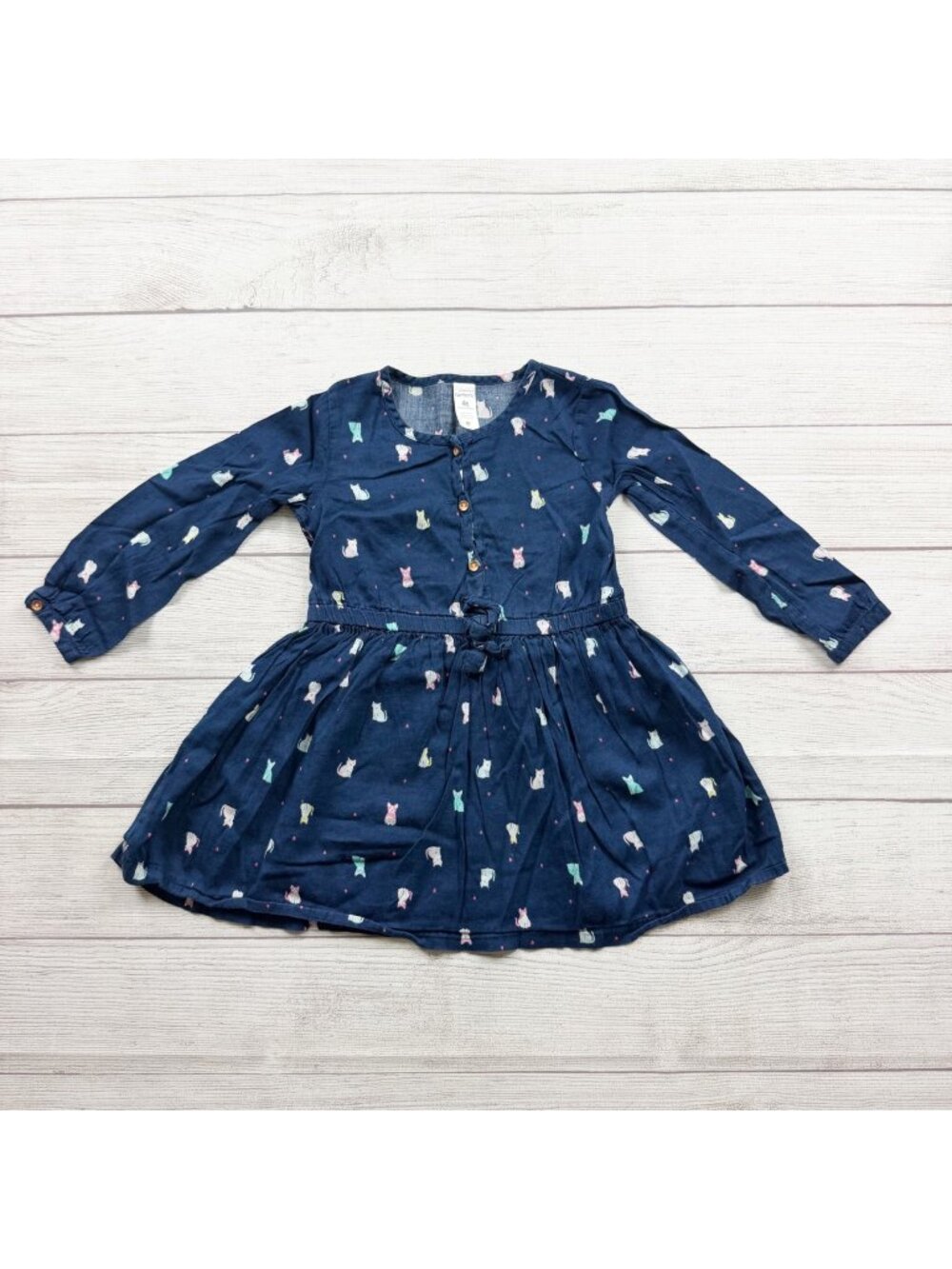Carter's Toddler Girls Long Sleeve Navy Animal Print Dress 4T